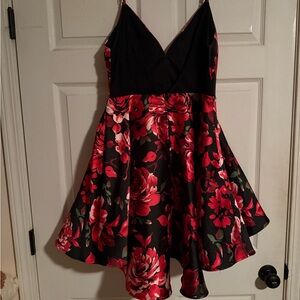 Floral Black, Red, and Pink Formal Dress